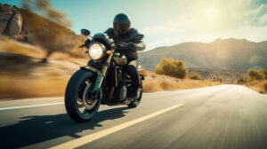 Motorcyclist riding a motorcycle on a highway